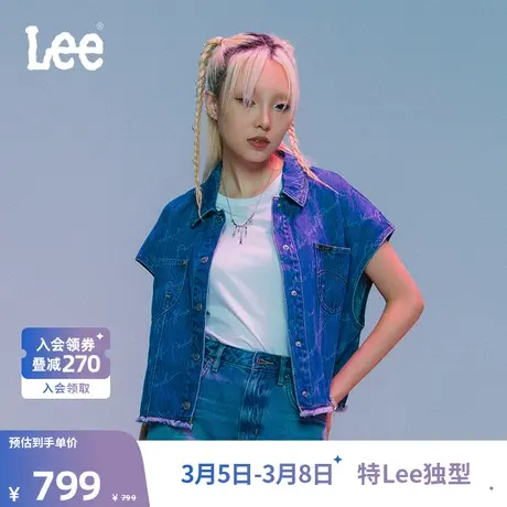 Lee商场同款24春季新品舒适版中蓝色女牛仔背心马甲LWT007748101图片