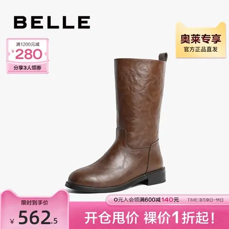 百丽英伦风女靴中筒靴2023冬季新款靴子西部靴复古短靴B1733DZ3图片