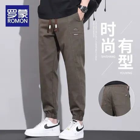 罗蒙工装休闲裤男生2024春秋季新款宽松潮牌哈伦男士束脚九分裤子图片