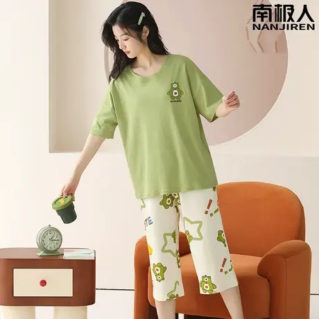 女士睡衣女夏款纯棉 夏季 夏天女款短袖七分裤星星熊家居服春秋款商品大图