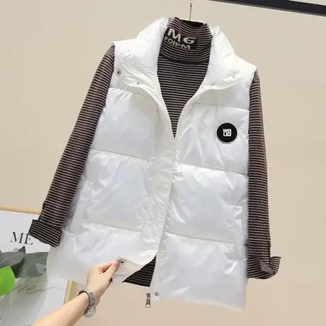 羽绒棉马甲女2023秋冬新款宽松亮面外套百搭外穿刺绣马夹坎肩背心商品大图