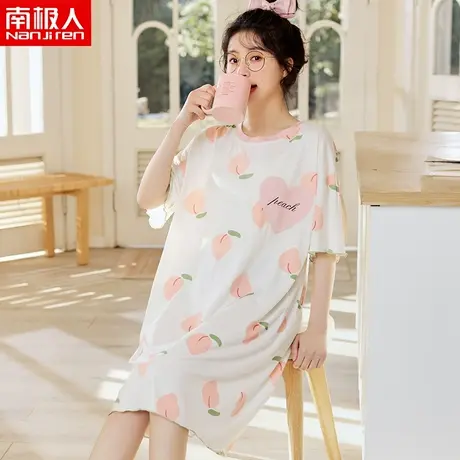南极人夏季女莫代尔睡裙日系甜美可爱短袖套头中长款休闲家居睡衣商品大图