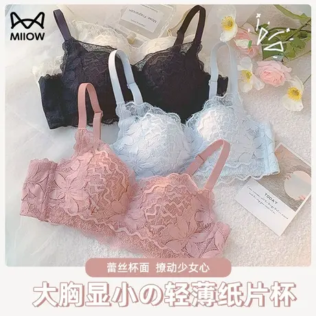 猫人性感内衣蕾丝边文胸女小胸聚拢胸罩无钢圈显大乳罩抹胸美背装图片