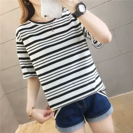 2023年春夏季新款女装别致上衣设计感小众ins宽松条纹半短袖t恤潮图片
