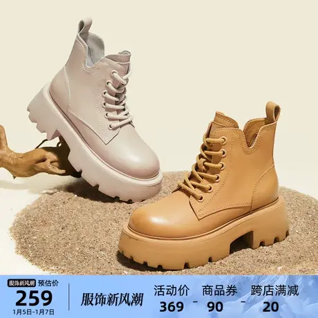 骆驼女鞋2023秋季新款踢不烂大黄靴工装户外复古真皮英伦马丁靴女商品大图