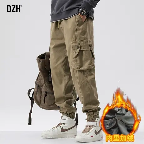 男士纯棉卡其色工装裤潮牌男美式束脚裤加绒裤子男冬季款加厚长裤商品大图