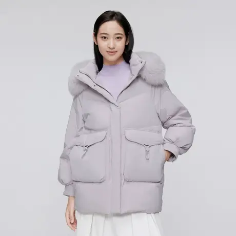 波司登大毛领中长款/长款连帽90鸭绒服-退换货图片