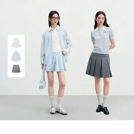 乐町廓形长袖衬衫/假两件半身裙商品大图