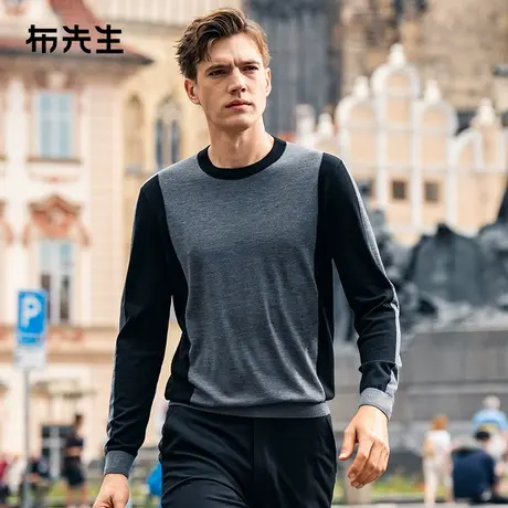 MrBu布先生黑灰撞色保暖羊毛t恤春季可机洗羊毛衫男款PT15565图片