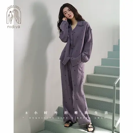 妮狄娅睡衣女春季纯棉纱布长袖开衫花卉法式田园风春秋家居服套装商品大图