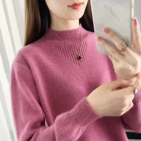 半高领秋冬打底衫女2023年新款洋气内搭毛衣宽松针织衫上衣厚外穿商品大图