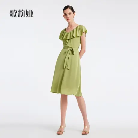 歌莉娅22姆米真丝连衣裙女夏装绿色桑蚕丝气质茶歇裙子1B4L4K0N0商品大图