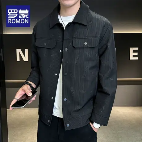 罗蒙外套男秋冬季2025新款潮牌宽松印花夹克男士时尚翻领休闲上衣商品大图