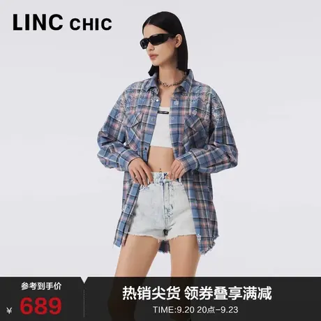 LINCCHIC金羽杰衬衫2023新款女格纹印花廓形感衬衫外套S233SH383Y商品大图