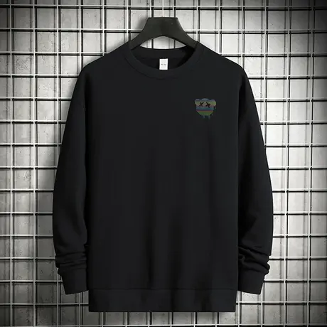 380g重磅纯棉卫衣男生小熊无帽上衣秋冬款摇粒绒加厚宽松圆领长袖商品大图