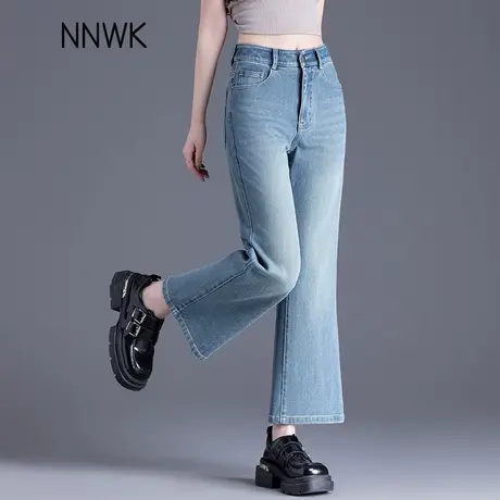 莱赛尔天丝微喇牛仔裤女2025新款薄款高腰弹力小个子九分喇叭裤子商品大图