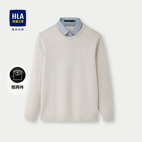 HLA/海澜之家保暖针织衫2024秋冬新款假两件包芯纱提花柔滑上衣男图片