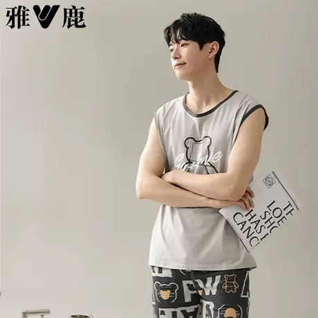 雅鹿睡衣男夏季凉感无袖背心短裤2025新款休闲款可外穿家居服套装商品大图