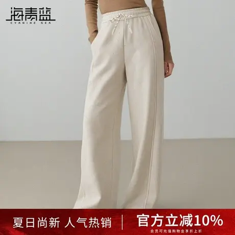 海青蓝宽松慵懒风休闲垂感阔腿裤女2024秋冬加绒烫钻显瘦直筒长裤商品大图