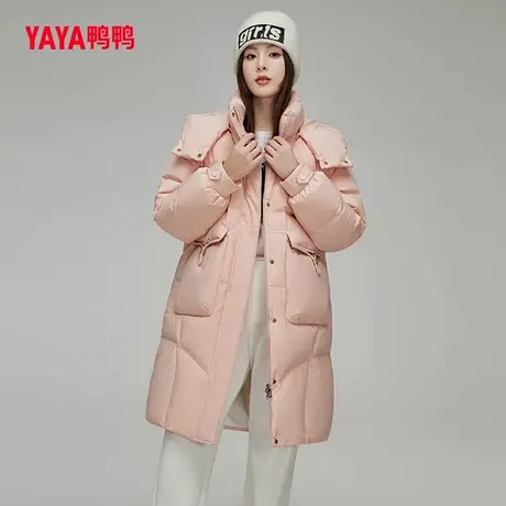 鸭鸭羽绒服女中长款过膝2023年冬季新品时尚韩版收腰显瘦外套加厚商品大图