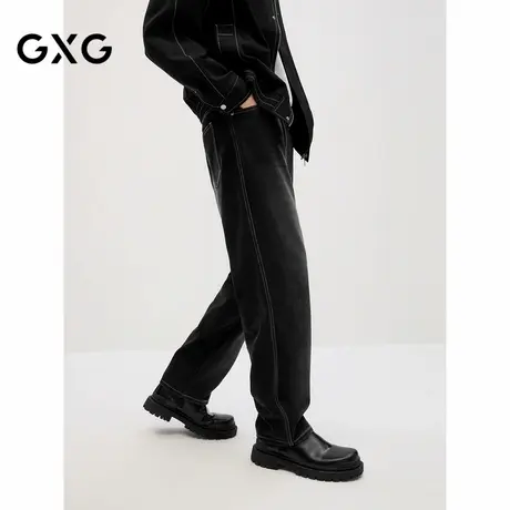 【X】GXG男装柔软斜纹牛仔裤黑色撞白线设计长裤男士裤2024秋季品图片