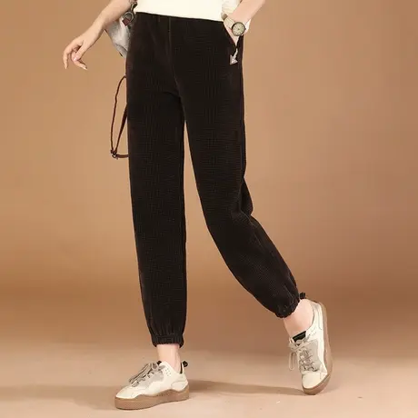 韩潮袭人松紧腰宽松束脚加绒保暖休闲裤女2023冬季新款运动哈伦裤图片