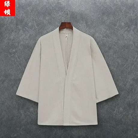 夏季新款男新中式衣服中国风无扣开衫大码宽松七分袖衬衫禅意汉服商品大图
