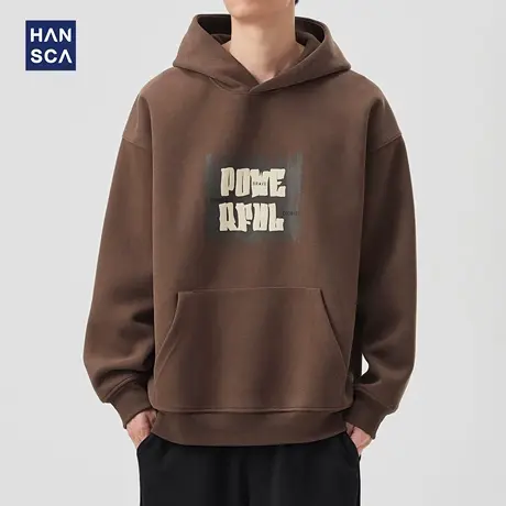 hansca美式复古印花连帽卫衣男420g重磅2025新款秋季宽松保暖上衣商品大图