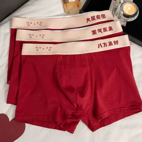 八方来财~男生本命年四角结婚透气红色男士内裤纯棉抑菌蛇年礼物商品大图