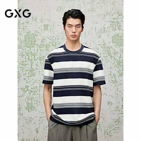 [商场同款]GXG男装 圆领T恤条纹圆领短袖针织25夏新品G25X442078商品大图