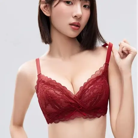 Oleno/奥丽侬本命年红色马年新年内衣小胸聚拢显大性感蕾丝文胸商品大图