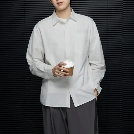 唐狮秋冬新款长袖衬衫男宽松复古工装纯色开衫衬衣休闲外套男TMTA图片