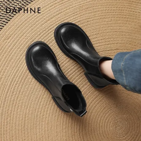达芙妮短靴黑色靴子女2026新款春季瘦瘦靴粗跟切尔西靴平底马丁靴商品大图
