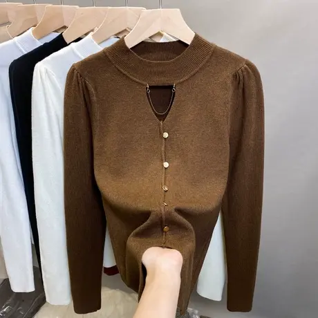 半高领毛衣女打底衫2023秋冬新款套头外穿针织衫泡泡袖内搭上衣潮商品大图