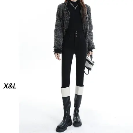 黑色高腰小脚牛仔裤女秋冬2023新款修身显瘦小个子紧身百搭铅笔裤商品大图