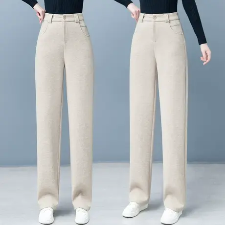 高端毛呢直筒裤2023新款女秋冬款高腰宽松休闲阔腿显瘦垂感香蕉裤图片