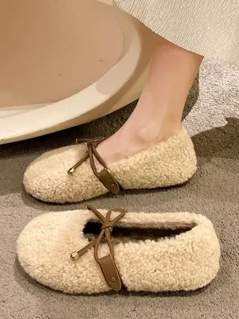 复古加绒毛毛鞋女2023年秋冬新款一脚蹬软底棉瓢鞋休闲百搭豆豆鞋商品大图