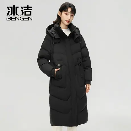 冰洁2023冬季新款女士羽绒服过膝长款连帽加厚纯色保暖舒适外套HT图片