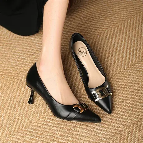 Safiya/索菲娅2023新款牛皮浅口尖头单鞋高跟鞋细跟高跟鞋子女鞋图片