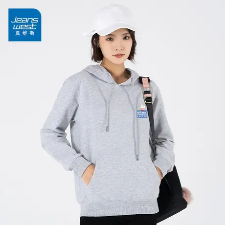 真维斯2023春季新款连帽卫衣女字母印花打底衫潮图片