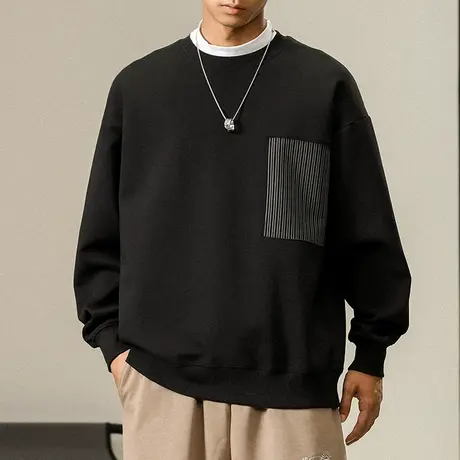 秋冬新款百搭卫衣帅气卫衣圆领空心离拼色条纹时尚大码百搭卫衣图片