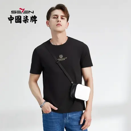【凉感索罗纳】柒牌短袖t恤男虎头圆领夏季薄款时尚青年休闲上衣图片