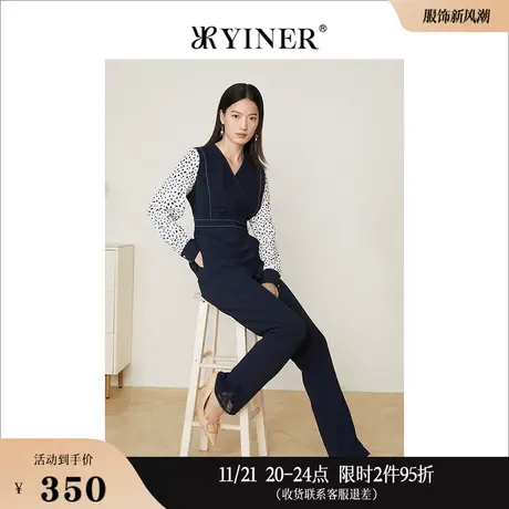 YINER音儿专选女装春季垂顺弹力长裤时尚蕾丝拼接阔腿休闲裤商品大图