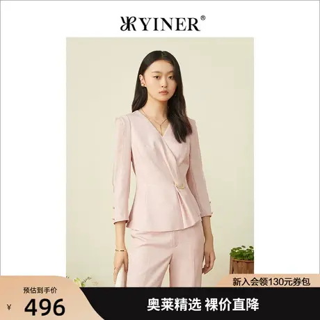 YINER音儿专柜女装2022春季新款时尚不规则斜襟V领衬衫商品大图