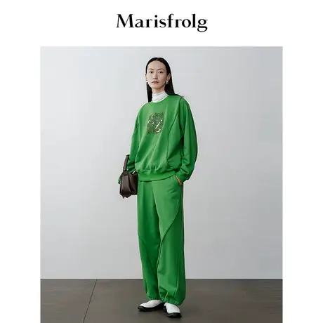 【新能量色彩】玛丝菲尔冬果绿色休闲百搭束脚运动裤图片