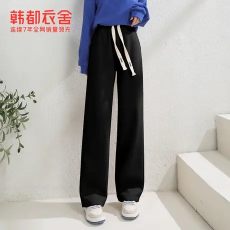 韩都衣舍加绒裤子2024秋冬新款女装撞色休闲裤DFV1100042F商品大图