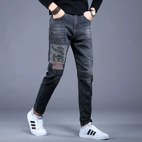 2023秋冬男士哈伦牛仔裤男宽松小脚弹力长裤高端潮牌补丁裤子男款商品大图