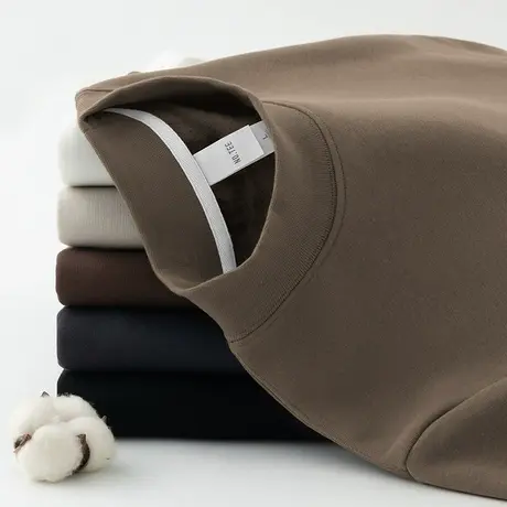 450g重磅长袖t恤男半高领内搭打底衫加绒加厚秋冬季保暖中领小衫图片