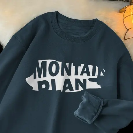 320g重磅男士卫衣秋冬款加绒加厚保暖圆领长袖t恤无帽衫潮流百搭商品大图