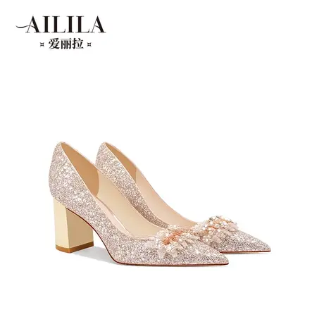 婚鞋女2024新款春季禾秀婚纱两穿法式粗跟新娘高跟鞋不累脚高级感图片